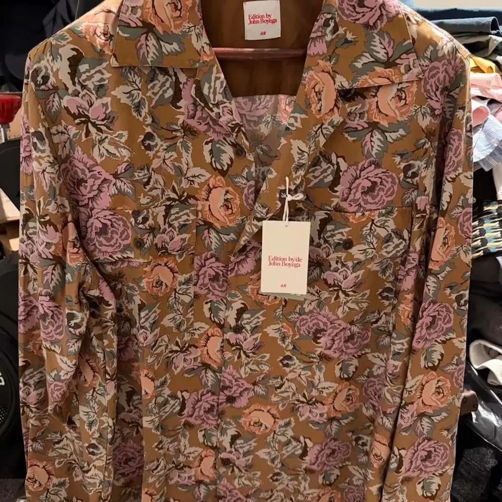 H&M Edition by John Boyega Floral Long Sleeve Camp Collar Shirt